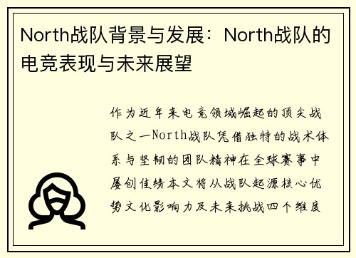 North战队背景与发展：North战队的电竞表现与未来展望