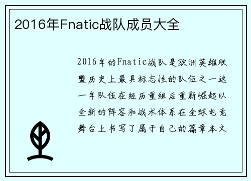 2016年Fnatic战队成员大全
