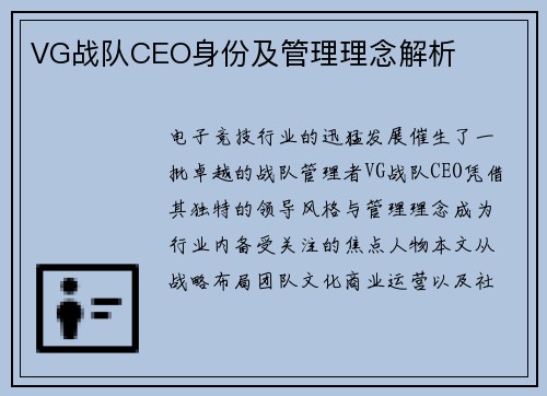 VG战队CEO身份及管理理念解析